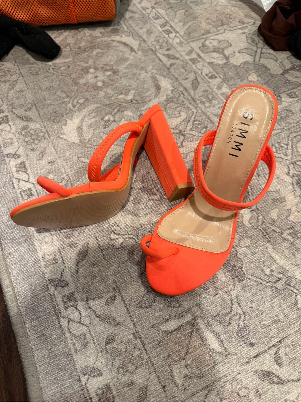 SIMMI London Women’s Neon Orange Block Heel Sandals